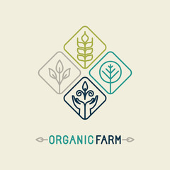Wall Mural - Vector agriculture and organic farm line logo