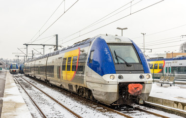 Poster - Regional train at Saint-Die-des-Vosges station - Lorraine, Franc