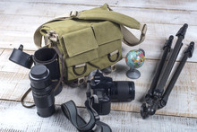 Photographer Camera Bag And Tripod