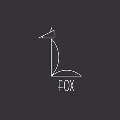 Wall Mural - fox in thin line, animal logo, black and white background