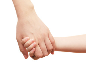 Wall Mural - Child and mother hands isolated on white