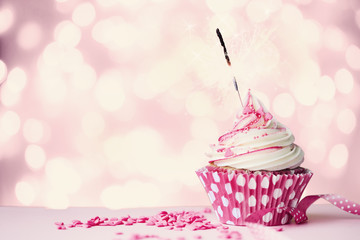 Sticker - Pink cupcake with sparkler