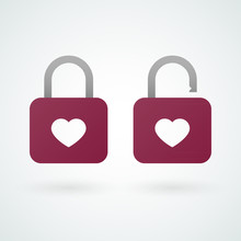 Closed And Opened Padlock Icons Of Love