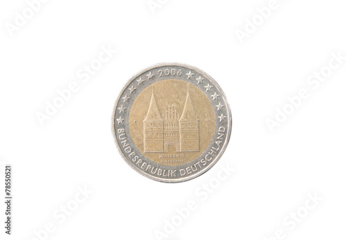 Commemorative 2 euro coin of Germany minted in 2006 over white Poster