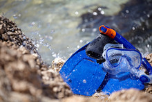 Mask, Snorkel And Fins For Snorkeling At The Beach