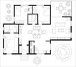 Black and White floor plan of a house.