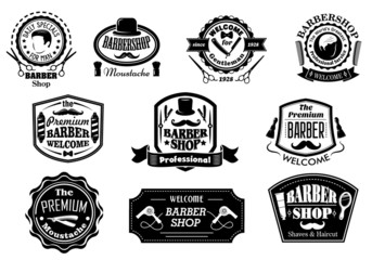 Black and white barber shop labels