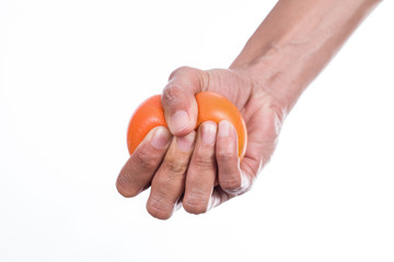 Hands of a woman squeezing a stress ball