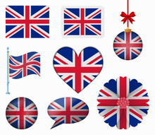 United Kingdom Flag Set Of 8 Items Vector