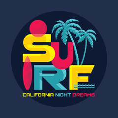 Surf - vector logo badge for T-shirt and prints.