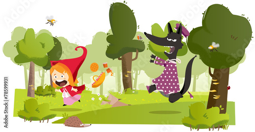 petit chaperon rouge poursuivit par le loup