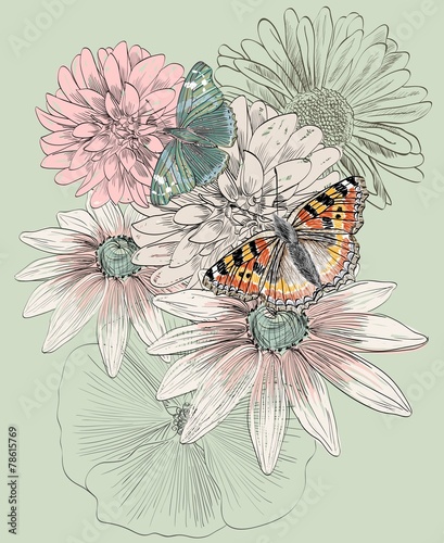 motyle-i-kolorowe-kwiaty-ilustracja