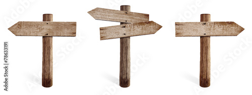 Fotomural Old wooden road sign set including right, left and both sides