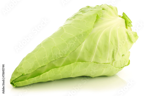 Fotomural a fresh harvested green pointed cabbage on a white background