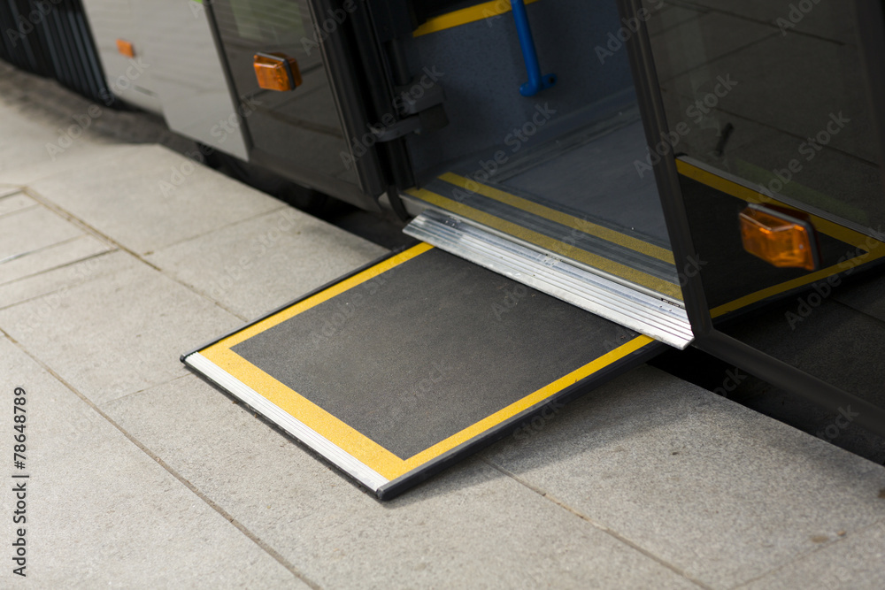 Access ramp for disabled persons and babies in a bus Stock Photo ...