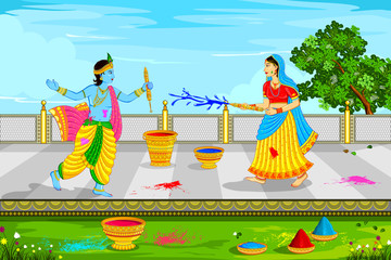 Canvas Print - Radha Krishna playing Holi