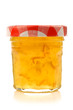 glass jar with marmalade with room for your label, texr or image