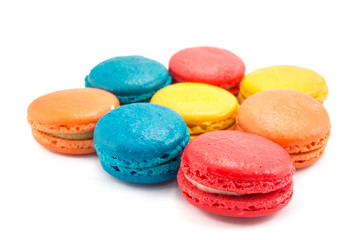 French macaroons on white background