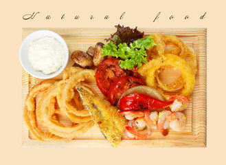 Wall Mural - Restaurant food - roasted seafood with grilled vegetables assort