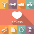 Sports background with fitness icons  in flat style