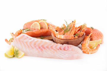 Wall Mural - raw fish,shrimp,salmon isolated