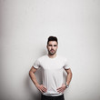 © Alex from the Rock - Man in blank t-shirt, wooden wall background