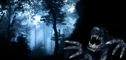 Wall Mural - Monster in night forest