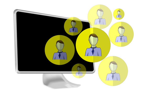 Illustration of social media heads with computer