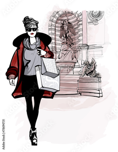 Plakat na zamówienie woman near Saint Michel in Paris