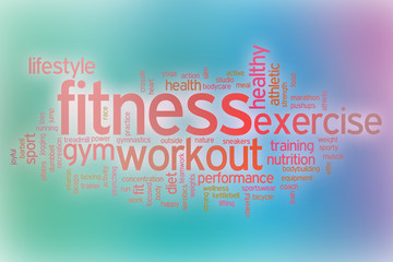 Wall Mural - Fitness word cloud with abstract background