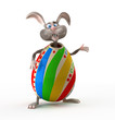 Cartoon Easter bunny in egg suit.