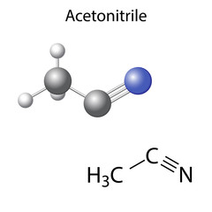 Sticker - Structural chemical formula and model of acetonitrile molecule