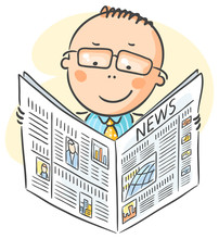 Man In Glasses Reading Newspaper