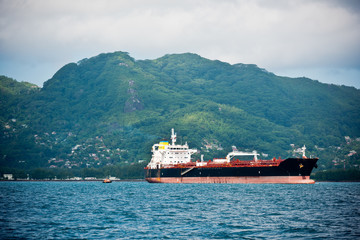 Cargo ship sailing in the Indian ocean near Seychelles