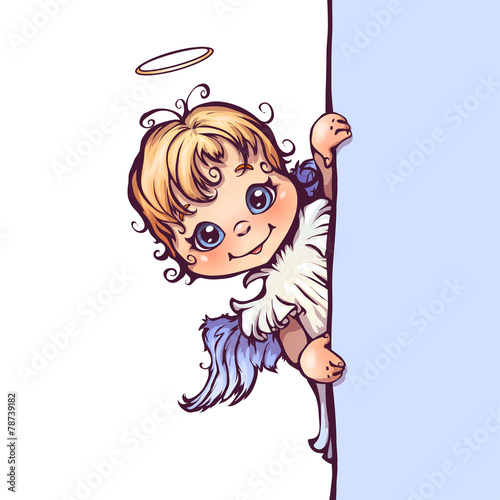 Naklejka na szafę Vector illustration of cute angel with panel for text