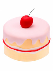 Wall Mural - Birthday mini cake with cherry isolated on white background