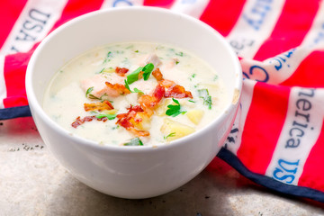 Wall Mural - chowder with a salmon and bacon