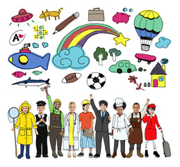 Sticker - Diversity Cheerful Kids Various Occupations Concept