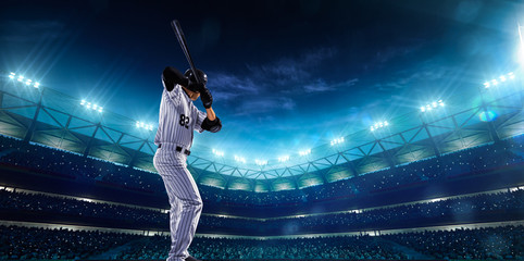 Wall Mural - Professional baseball players on night grand arena