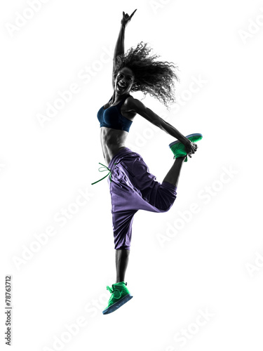 Fototapeta na wymiar woman zumba dancer dancing exercises silhouette