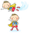 Superhero boy flying and standing