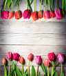 tulips on vintage wood - easter background