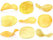 Set Of Potato Chips Close-up
