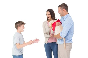 Sticker - Parents gifting puppy to boy