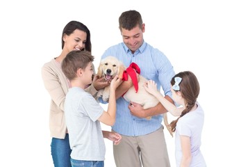 Wall Mural - Happy family with dog