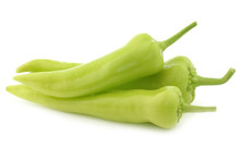 Fresh Green Sweet Peppers (banana Peppers) On A White Background