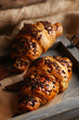 Fresh and tasty croissants with chocolate