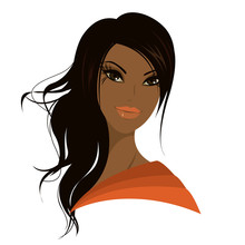 Pretty Young African American Woman, Vector Illustration.