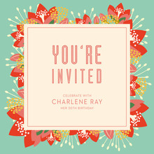 Birthday Invitation Card With Text And Floral Background.