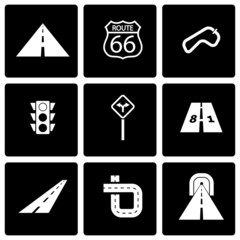 Sticker - Vector black road icon set